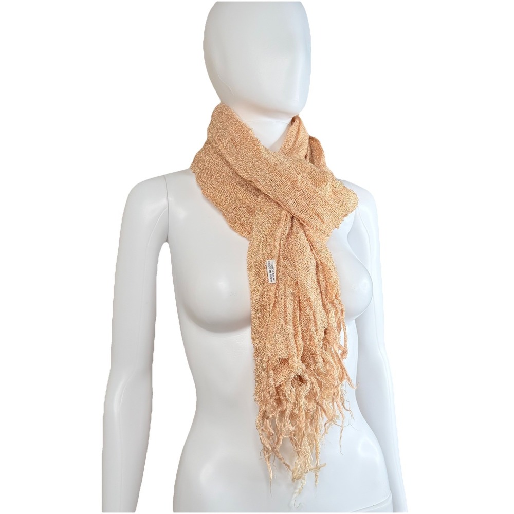 Scarf 100% Silk loosely woven The brand‎ is unknown Peach  69"X 20" With fringe
